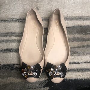 Kate Spade Beige Flats with Crystal Embellished Bow